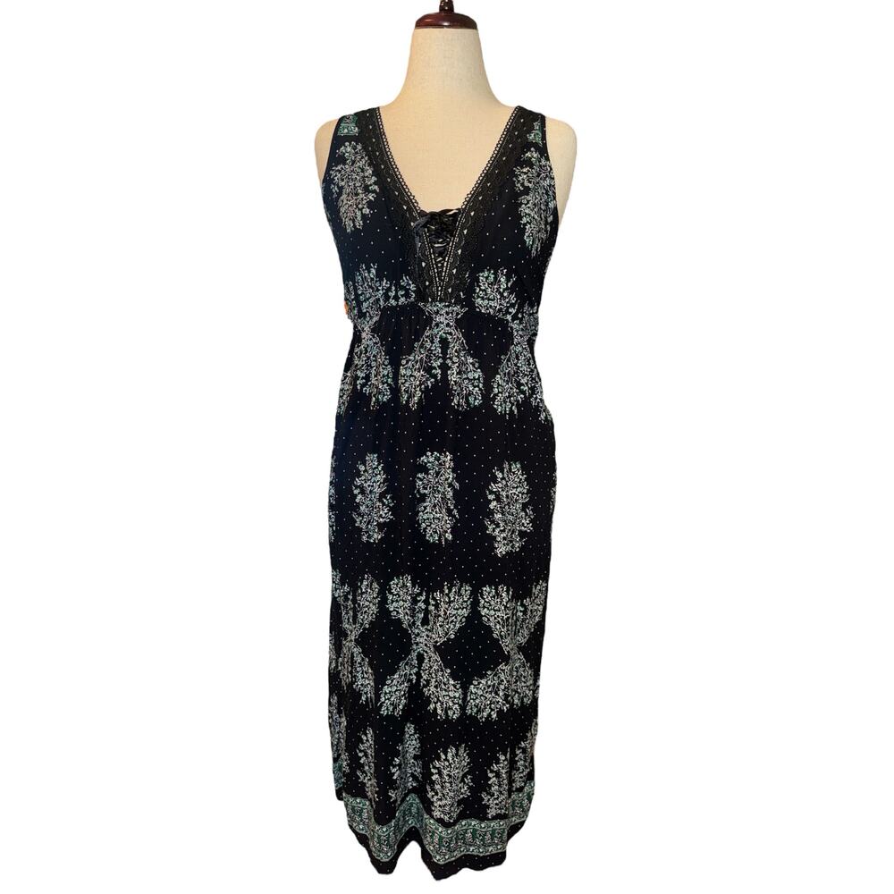 Global Fashion black and green flower polkadot print midi summer dress